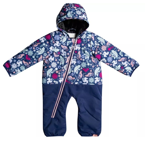 NWT Roxy Medieval Blue Neo Infant Girls' Rose Snow Jumpsuit - Picture 1 of 10